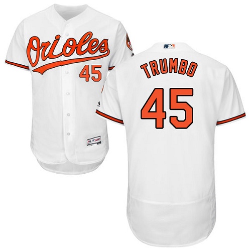 Orioles #45 Mark Trumbo White Flexbase Authentic Collection Stitched MLB Jersey - Click Image to Close